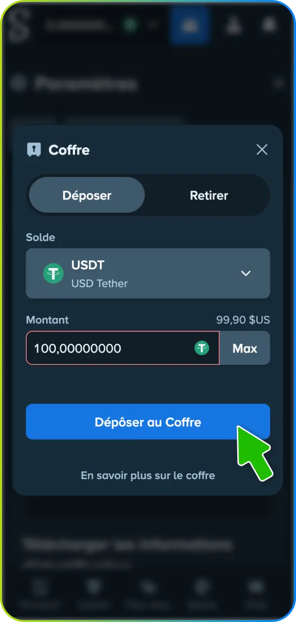Procédez au dépôt de fonds afin d'activer votre offre de bonus Stake.