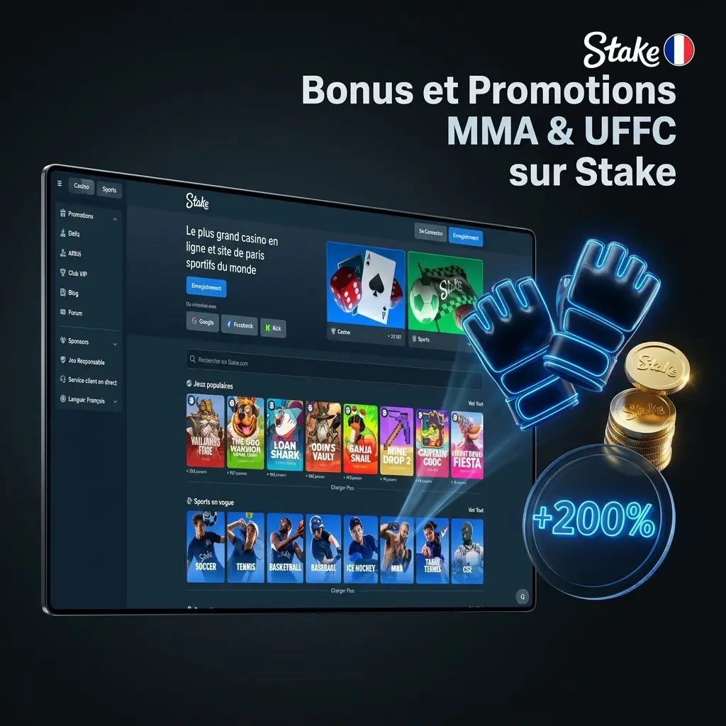 Promotions et bonus UFC disponibles sur Stake avec boosts de cotes et remboursements conditionnels