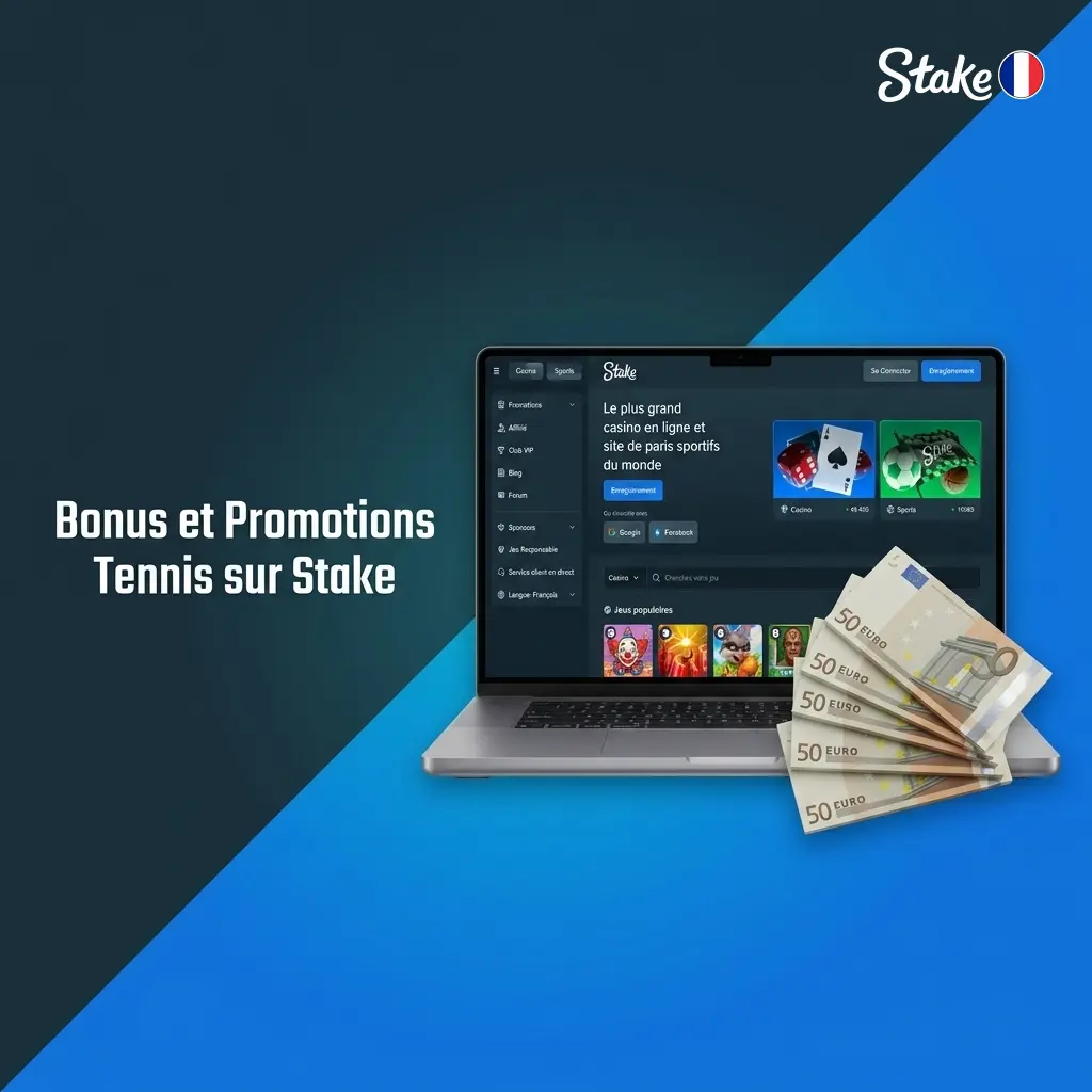 Bonus et promotions tennis sur Stake : offre de bienvenue 100% jusqu'à 100 EUR et boosts de cotes ATP/WTA