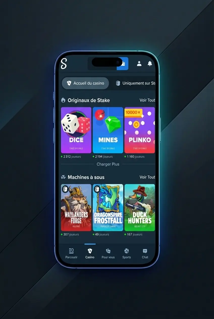 Joueur débutant commençant une partie de poker en ligne sur Stake, interface casino avec tables Texas Hold'em disponibles