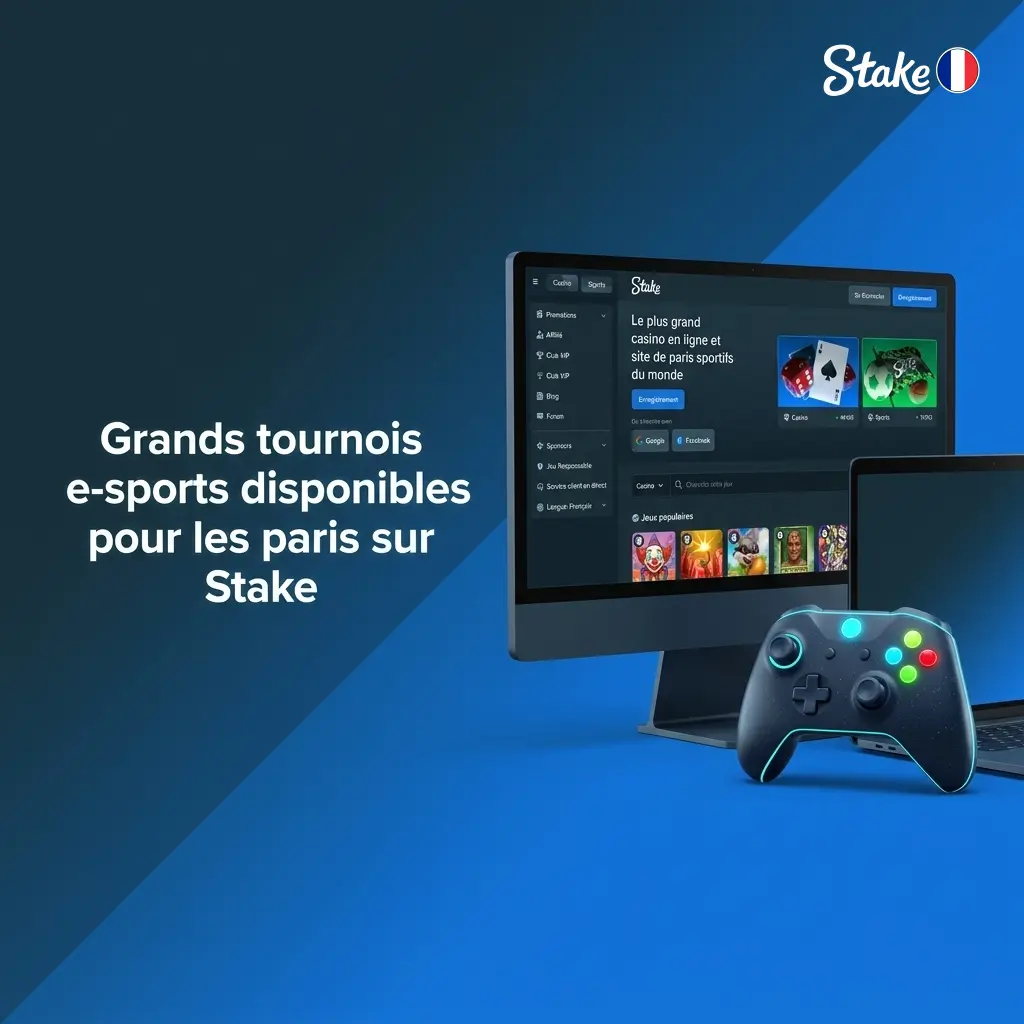 Tableau des grands tournois e-sports disponibles pour parier sur Stake : CS2, Dota 2, LoL, Valorant et plus