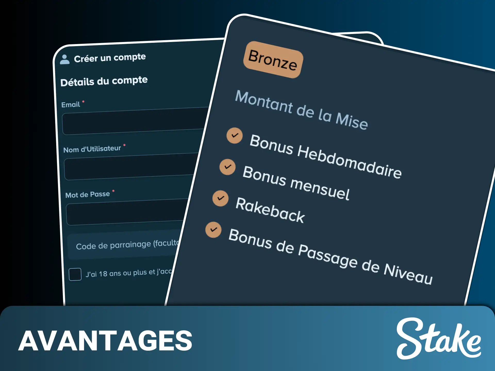 Profitez d'avantages exclusifs dès la création d'un compte sur Stake France.