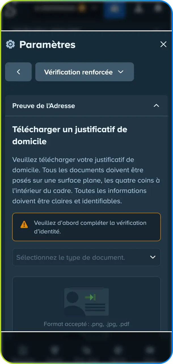 Téléchargez un justificatif de domicile récent pour finaliser le processus KYC sur Stake.
