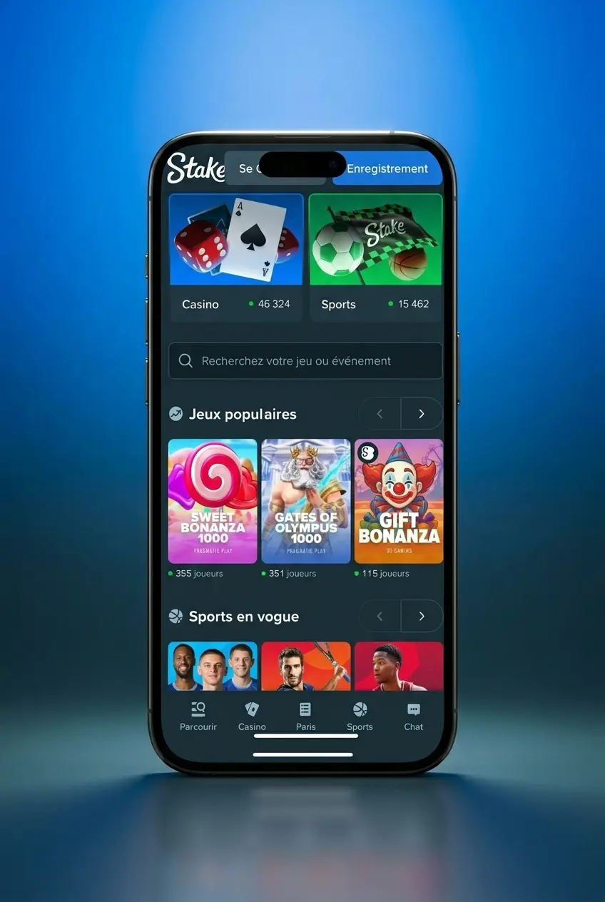 Application mobile Stake pour paris e-sports sur iOS et Android, avec accès aux matchs en direct