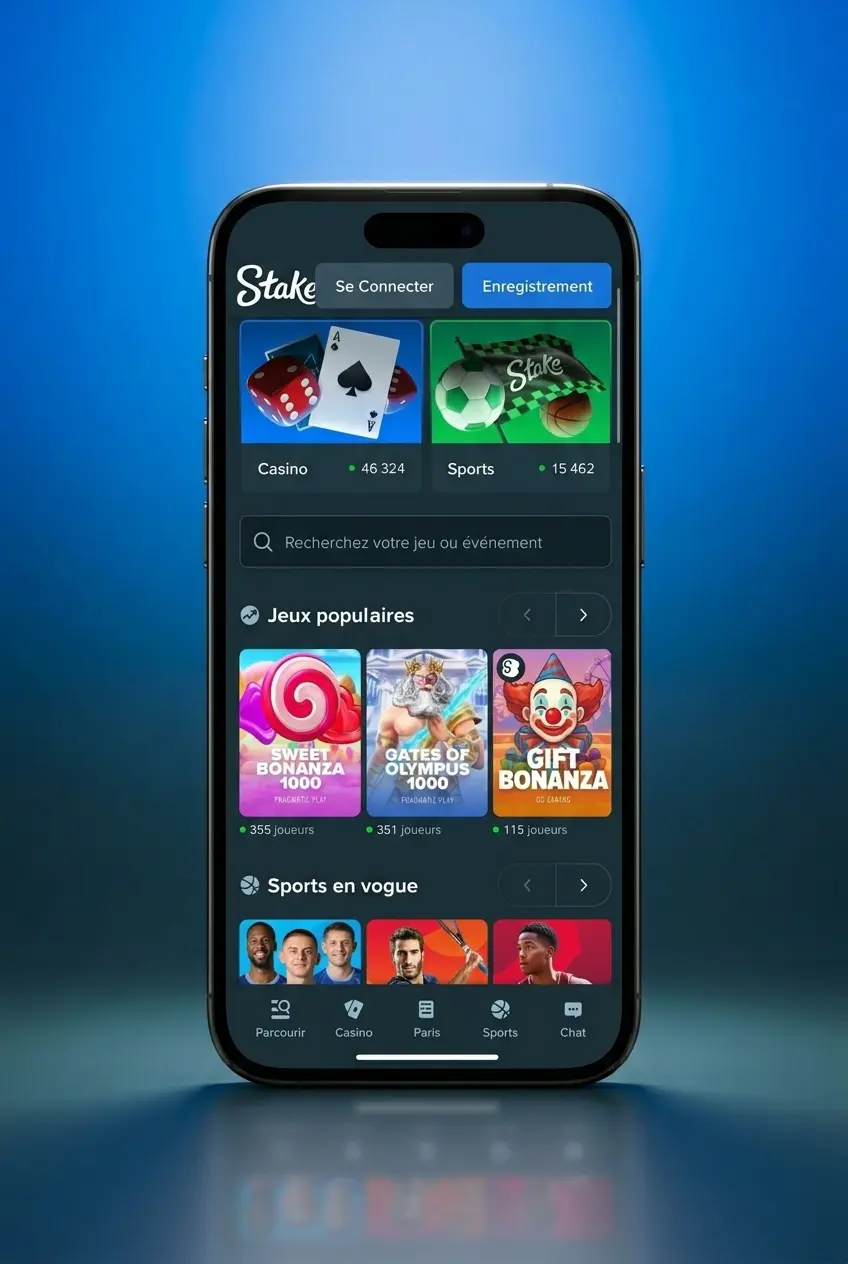 Application mobile Stake pour paris e-sports sur iOS et Android, avec accès aux matchs en direct