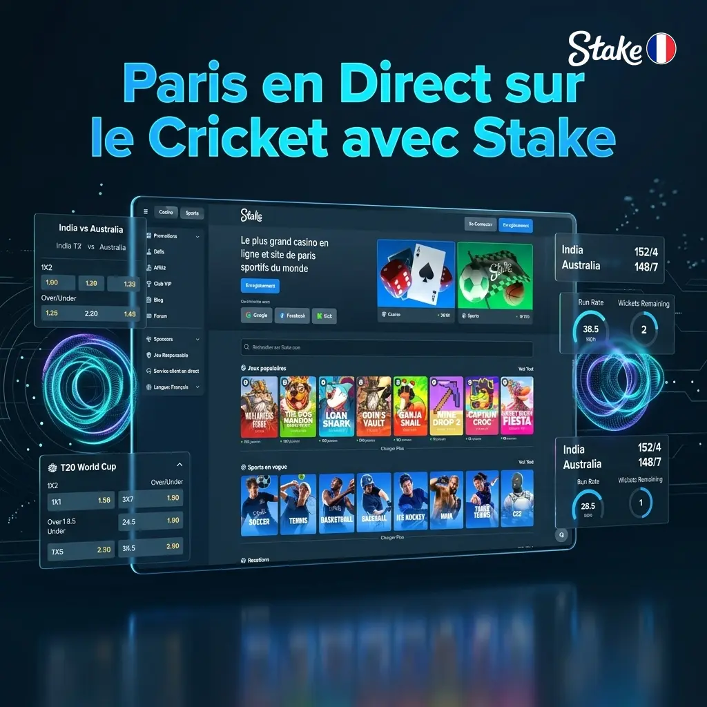 Paris en direct sur le cricket avec Stake : cotes en temps réel, cash-out et statistiques intégrées