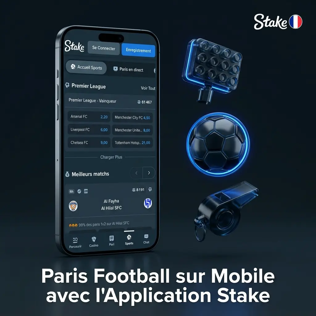 Application mobile Stake pour paris football sur iOS et Android avec accès aux cotes en direct et marchés sportifs
