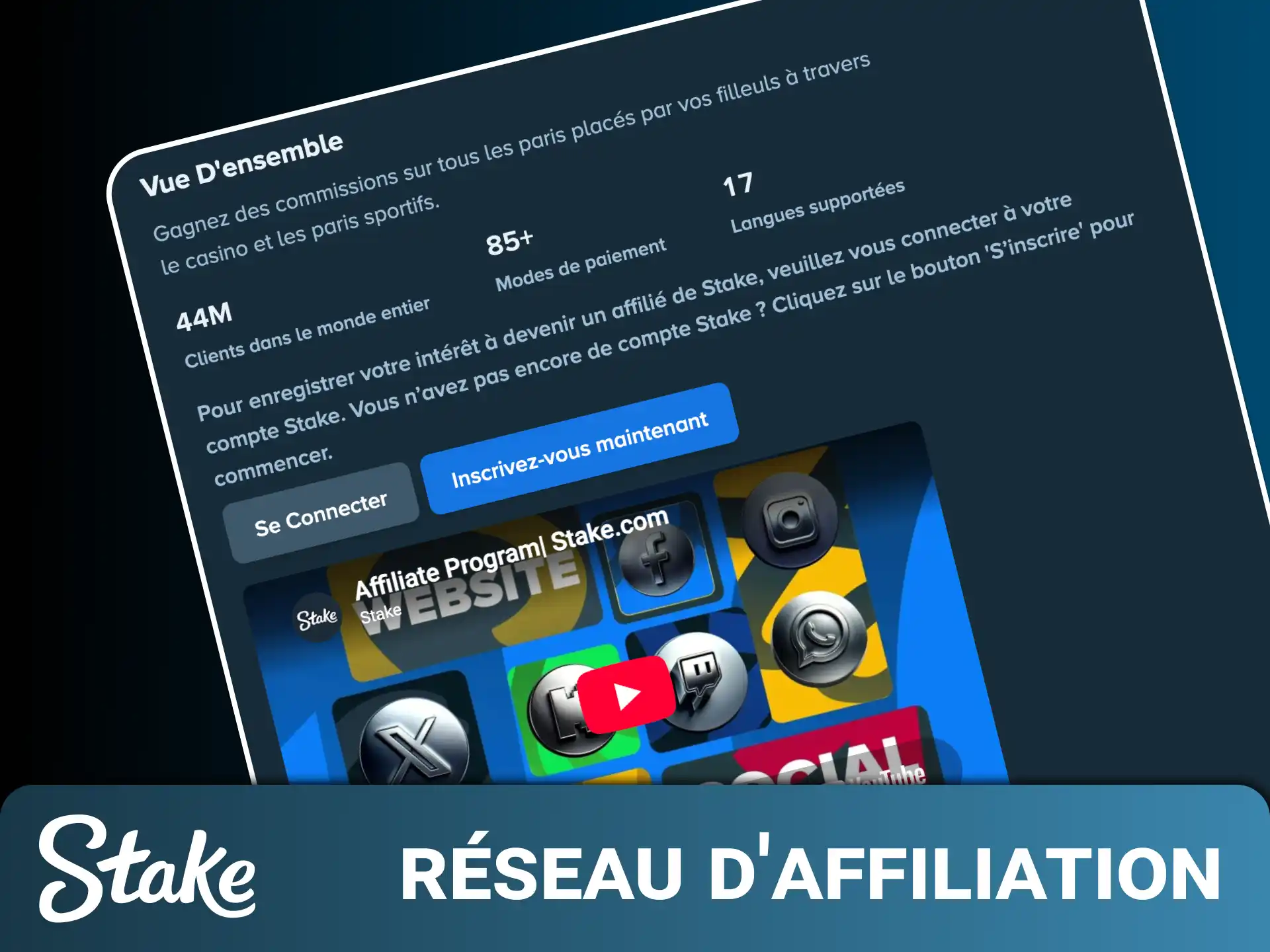 Rejoignez le réseau d'affiliation officiel de Stake et maximisez vos revenus en partenariat.