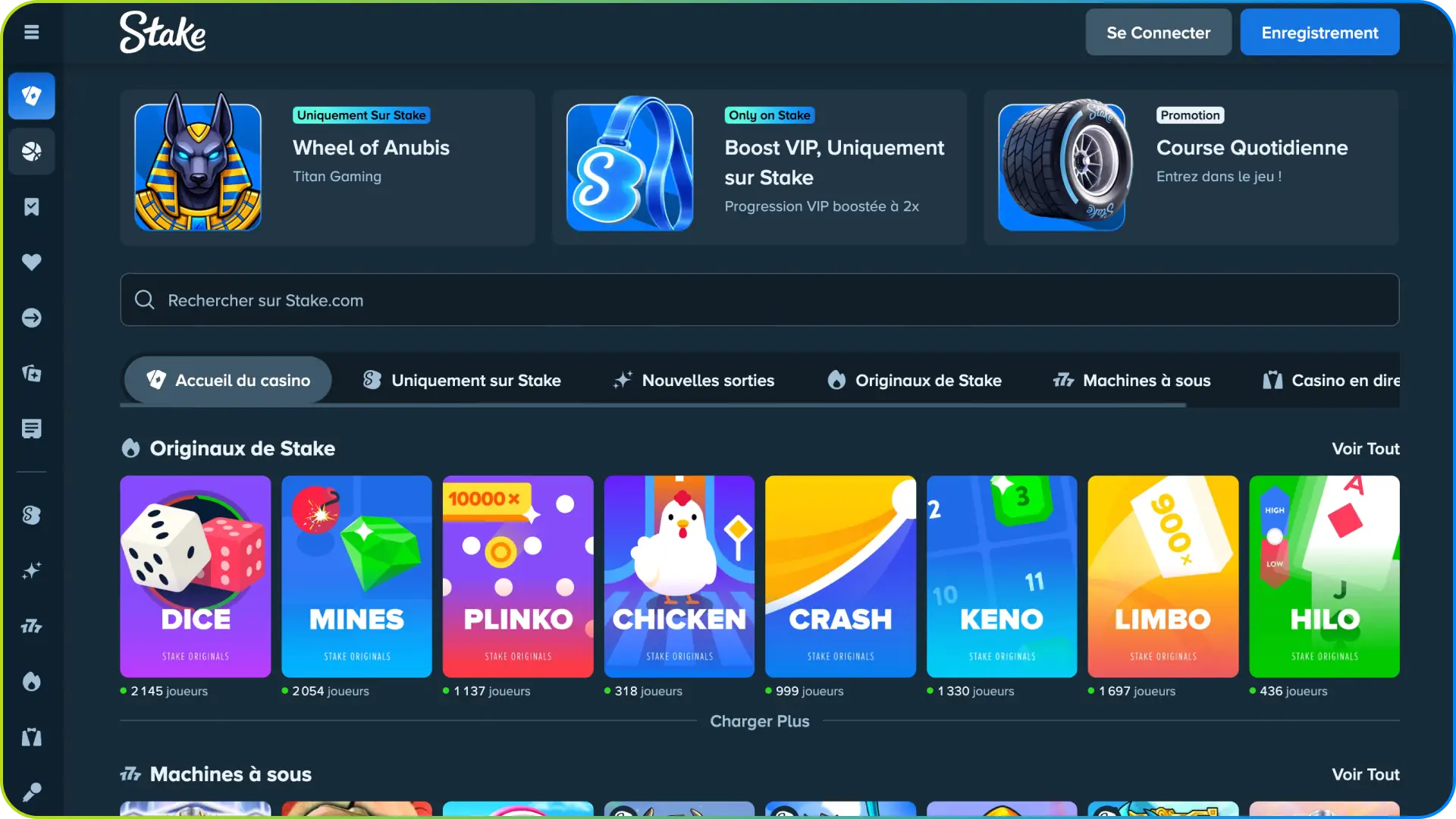 Accédez aux meilleures machines à sous depuis l'interface Stake.