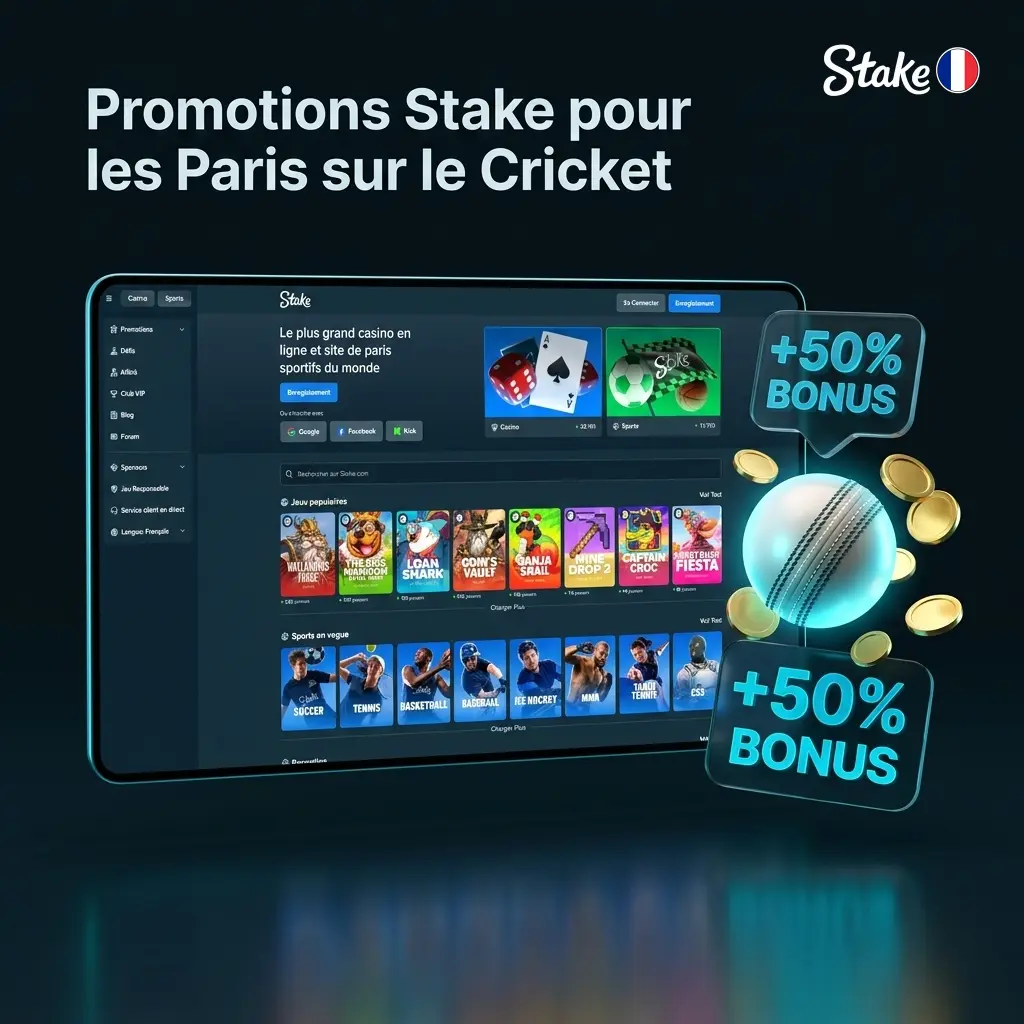 Promotions Stake pour paris cricket : boost de cotes, remboursement et paris gratuits sur IPL, ICC World Cup et The Ashes