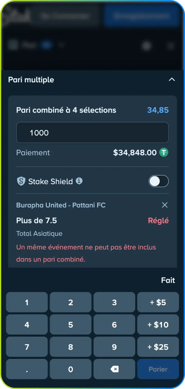 Revérifiez vos sélections puis cliquez pour confirmer votre coupon de pari sur Stake France.