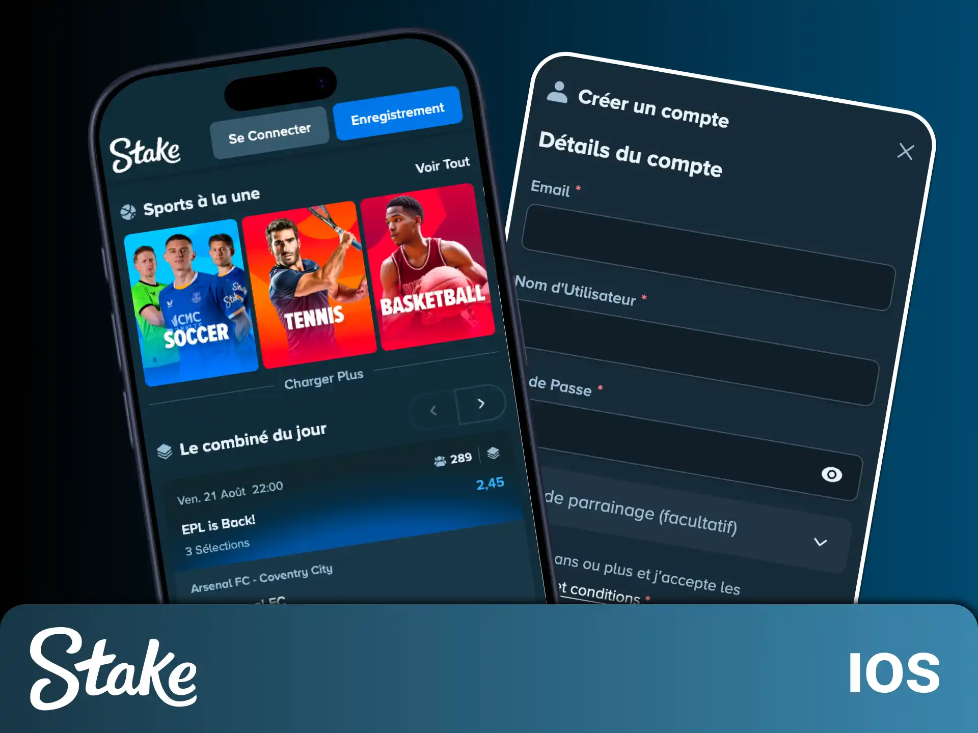 Utilisez l'application de Stake pour iOS pour parier sur vos sports préférés facilement.