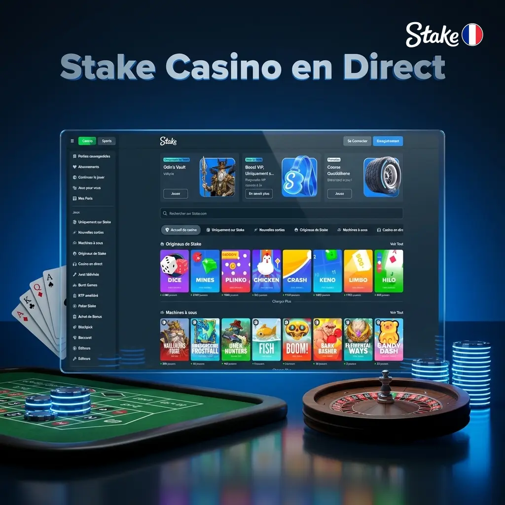 Table de casino en direct Stake avec croupier réel en haute définition, roulette, blackjack et baccarat disponibles 24h/24