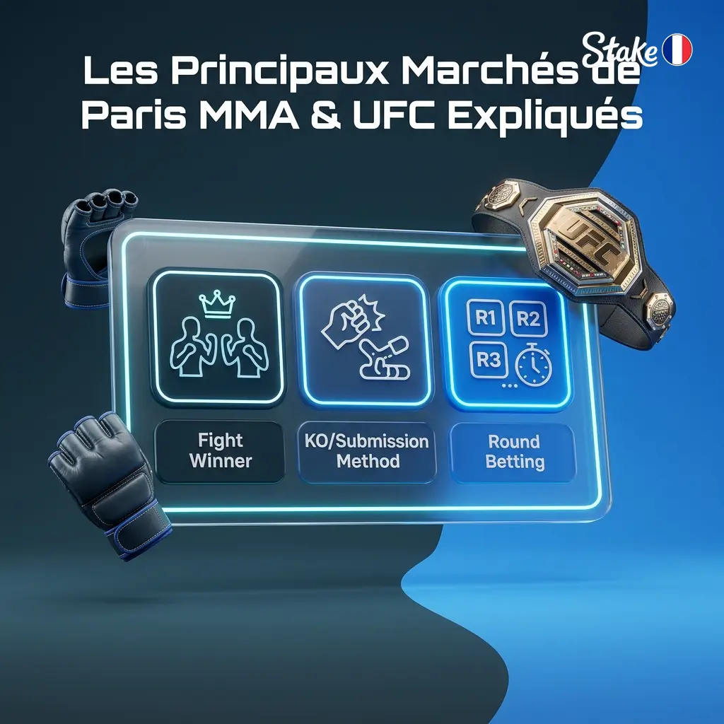 Schéma des principaux marchés de paris MMA et UFC disponibles sur Stake pour chaque combat
