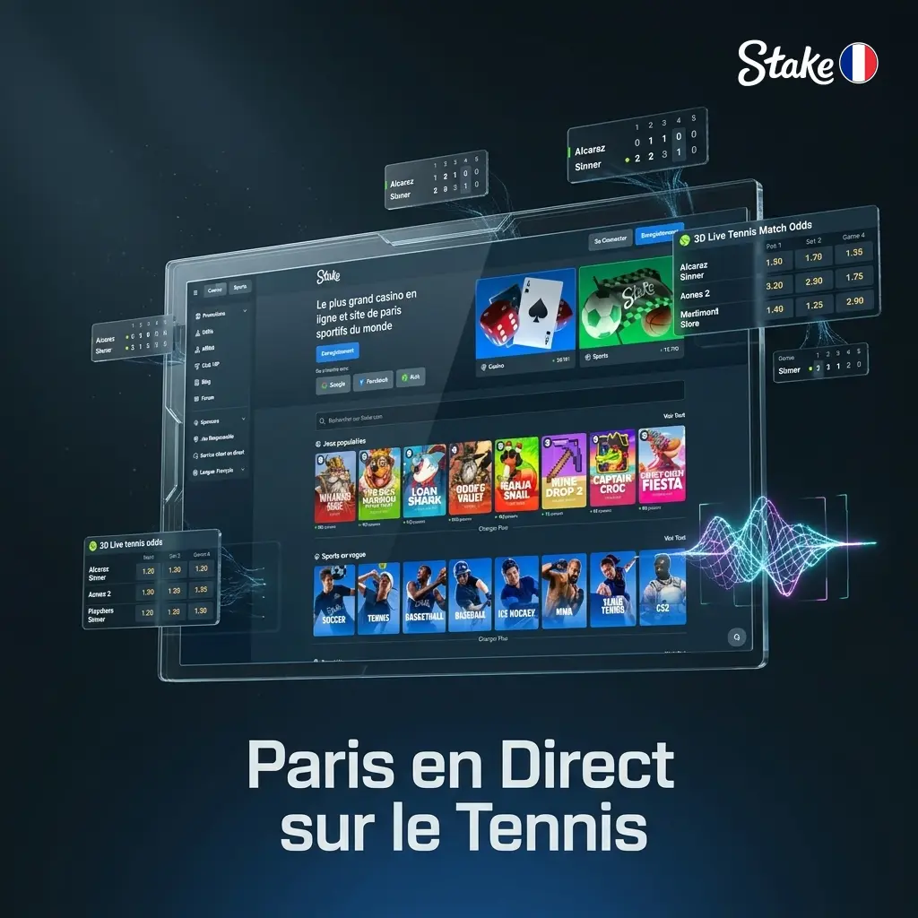 Paris en direct sur le tennis sur Stake avec cotes en temps réel et marchés live mis à jour après chaque point