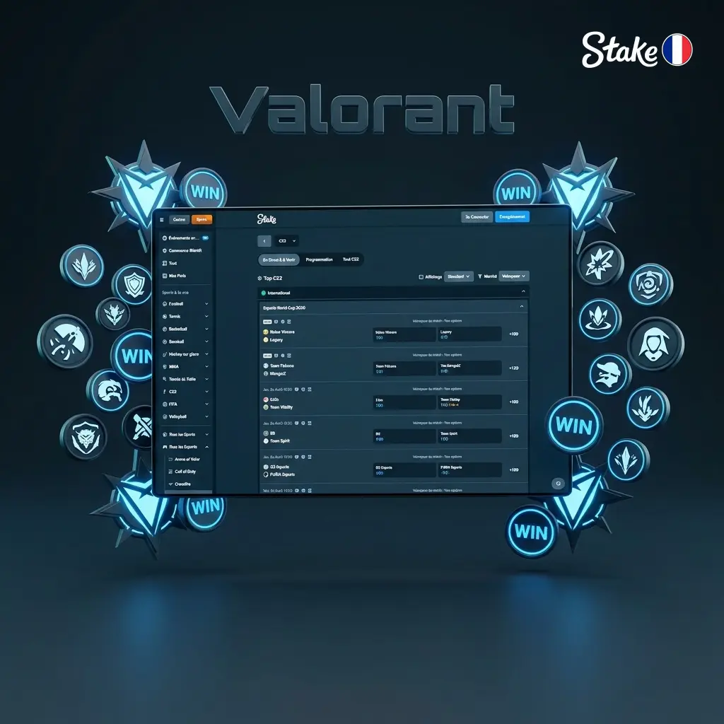Paris Valorant sur Stake - FPS tactique 5v5 Riot Games, marchés VCT Champions et Masters disponibles